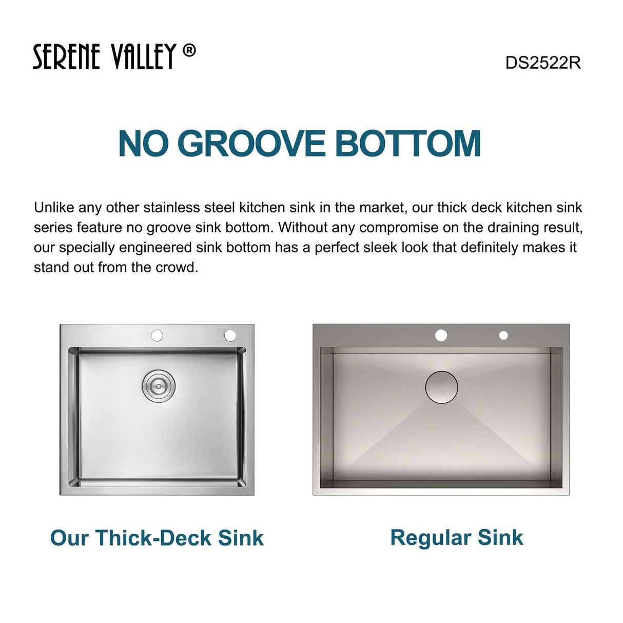 Stainless Steel 25 - in. Single Bowl Drop - in or Undermount Kitchen Sink with Thick Deck and Grid, DS2522R - Serene Valley