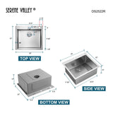 Stainless Steel 25 - in. Single Bowl Drop - in or Undermount Kitchen Sink with Thick Deck and Grid, DS2522R - Serene Valley