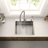 Stainless Steel 25 - in. Single Bowl Drop - in or Undermount Kitchen Sink with Thick Deck and Grid, DS2522R - Serene Valley