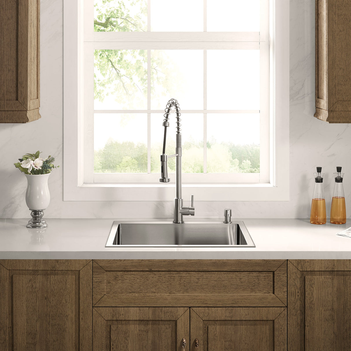 Stainless Steel 25 - in. Single Bowl Drop - in or Undermount Kitchen Sink with Thick Deck and Grid, DS2522R - Serene Valley