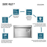 Stainless Steel 32 - in. Single Bowl Drop - in or Undermount Kitchen Sink with Corner Drain and Grid, DS3222R - Serene Valley