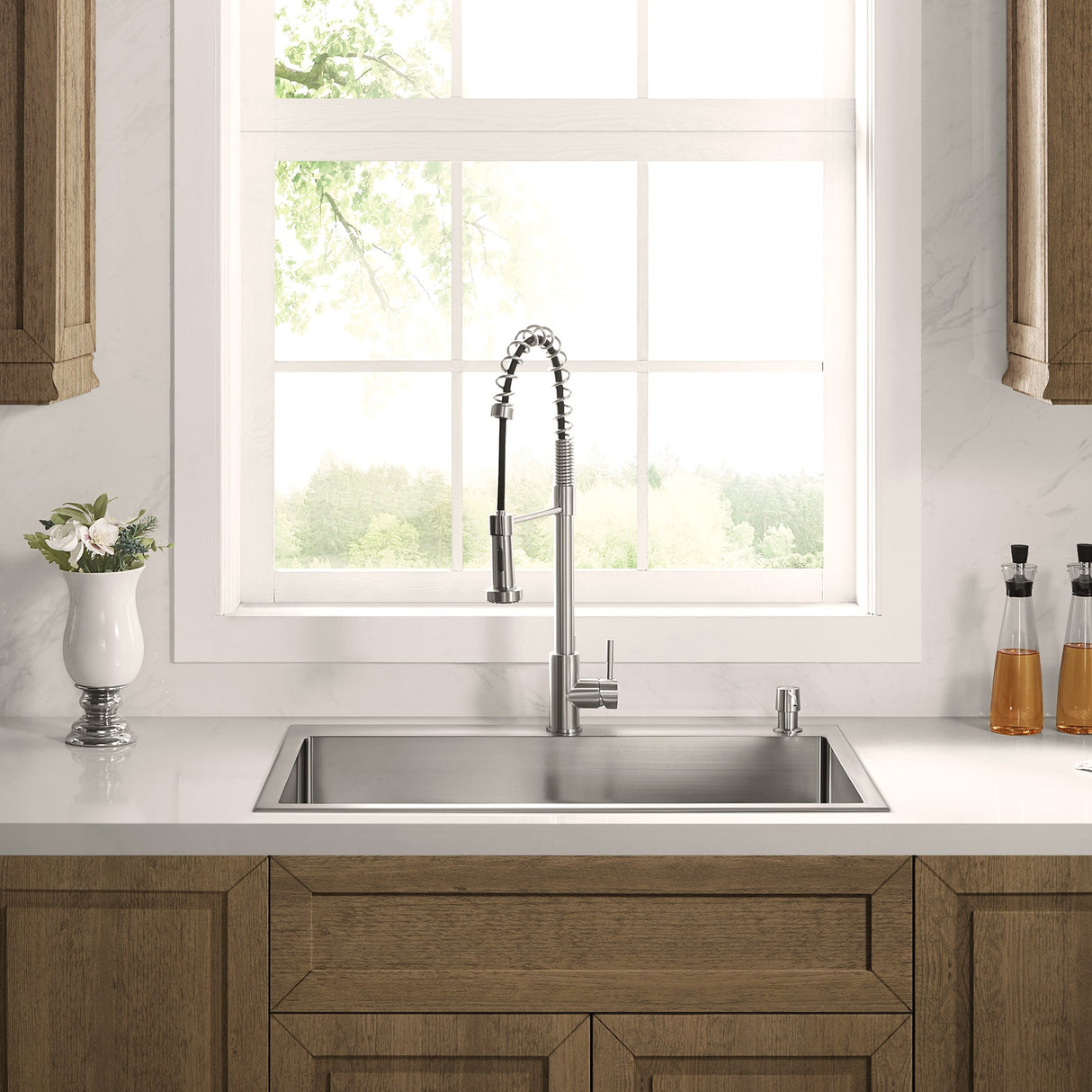 Stainless Steel 32 - in. Single Bowl Drop - in or Undermount Kitchen Sink with Corner Drain and Grid, DS3222R - Serene Valley