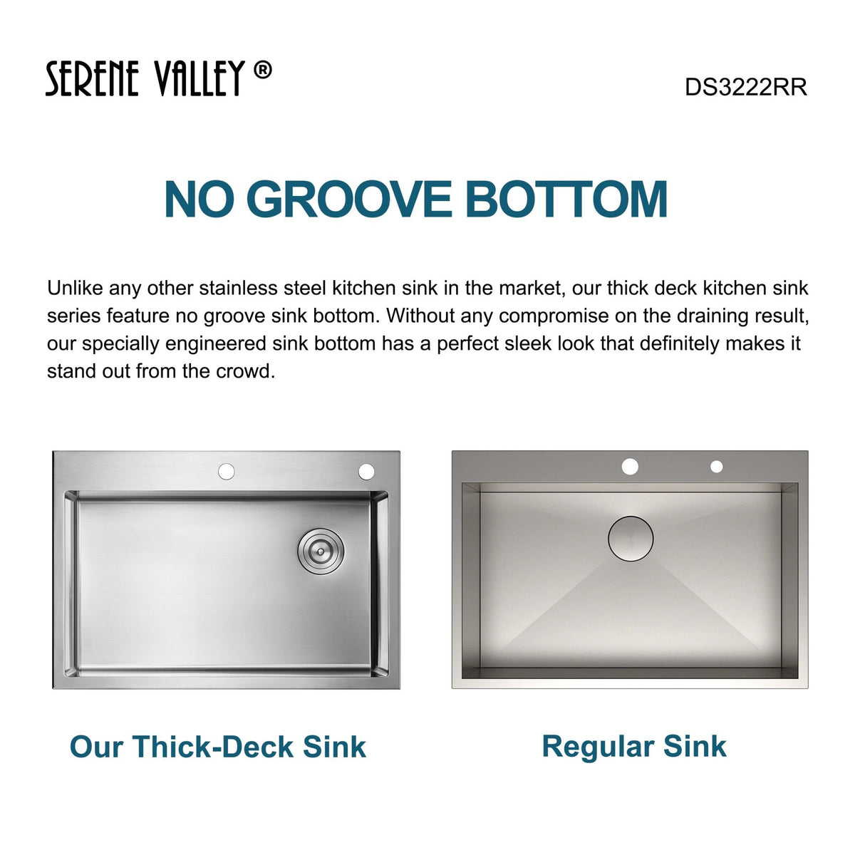 Stainless Steel 32 - in. Single Bowl Drop - in or Undermount Kitchen Sink with Corner Drain and Grid, DS3222R - Serene Valley