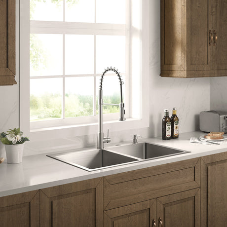 Stainless Steel 33 - in. 50/50 Double Bowl Drop - in or Undermount Kitchen Sink with Thick Deck and Grids, DD3321R - Serene Valley