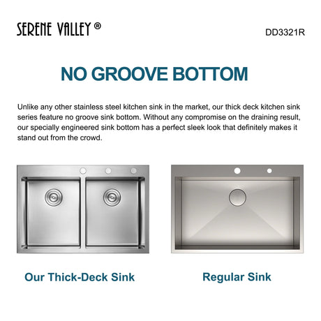 Stainless Steel 33 - in. 50/50 Double Bowl Drop - in or Undermount Kitchen Sink with Thick Deck and Grids, DD3321R - Serene Valley