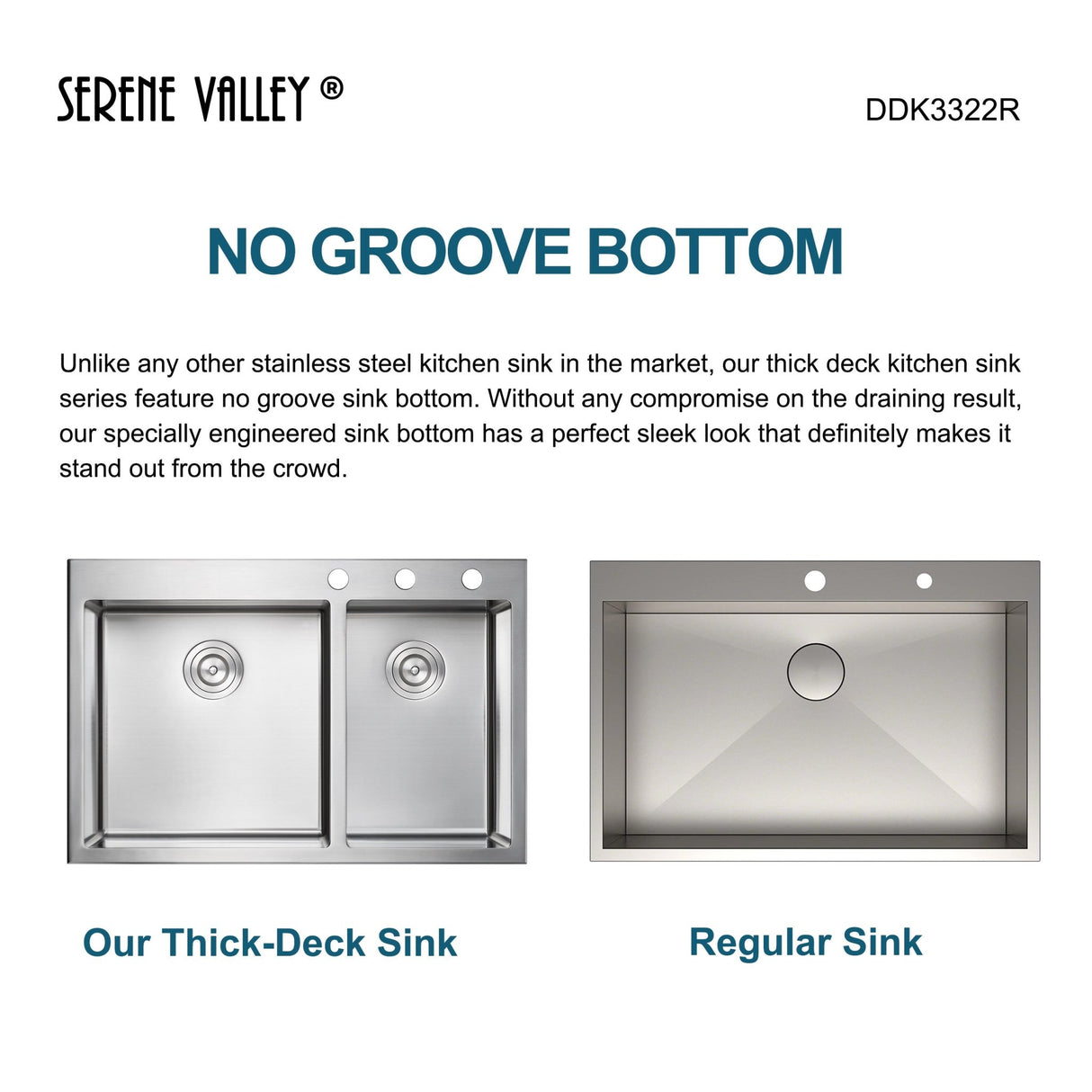 Stainless Steel 33 - in. 60/40 Double Bowl Drop - in or Undermount Kitchen Sink with Thick Deck and Grids, DDK3322R - Serene Valley