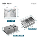 Stainless Steel 33 - in. 60/40 Double Bowl Drop - in or Undermount Kitchen Sink with Thick Deck and Grids, DDK3322R - Serene Valley