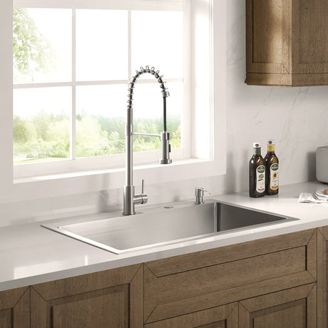 Stainless Steel 33 - in. Single Bowl Drop - in or Undermount Kitchen Sink with Thick Deck and Grid, DS3322R - Serene Valley