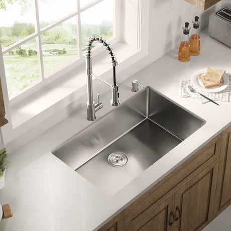 Stainless Steel 33 - in. Single Bowl Drop - in or Undermount Kitchen Sink with Thick Deck and Grid, DS3322R - Serene Valley