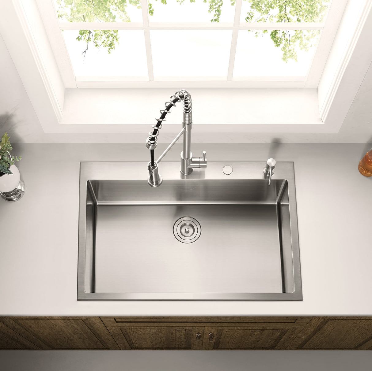 Stainless Steel 33 - in. Single Bowl Drop - in or Undermount Kitchen Sink with Thick Deck and Grid, DS3322R - Serene Valley