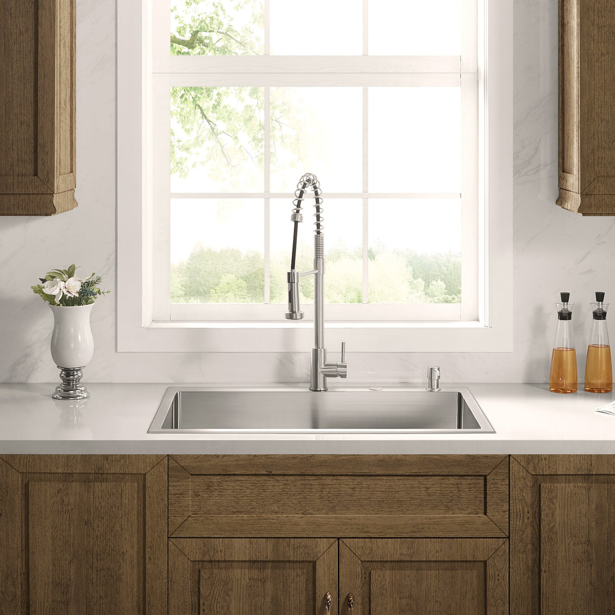 Stainless Steel 33 - in. Single Bowl Drop - in or Undermount Kitchen Sink with Thick Deck and Grid, DS3322R - Serene Valley