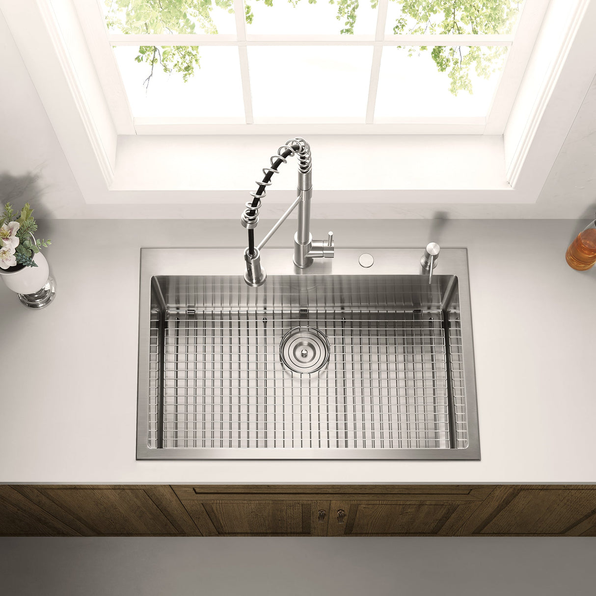 Stainless Steel 33 - in. Single Bowl Drop - in or Undermount Kitchen Sink with Thick Deck and Grid, DS3322R - Serene Valley