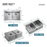 Stainless Steel 36 - in. 50/50 Double Bowl Drop - in or Undermount Kitchen Sink with Thick Deck and Grids, DD3622R - Serene Valley