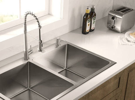 Stainless Steel 36 - in. 50/50 Double Bowl Drop - in or Undermount Kitchen Sink with Thick Deck and Grids, DD3622R - Serene Valley