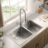 Stainless Steel 36 - in. 60/40 Double Bowl Drop - in or Undermount Kitchen Sink with Thick Deck and Grids, DDK3622R - Serene Valley