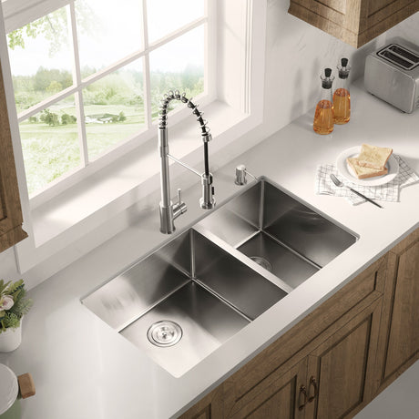 Stainless Steel 36 - in. 60/40 Double Bowl Drop - in or Undermount Kitchen Sink with Thick Deck and Grids, DDK3622R - Serene Valley