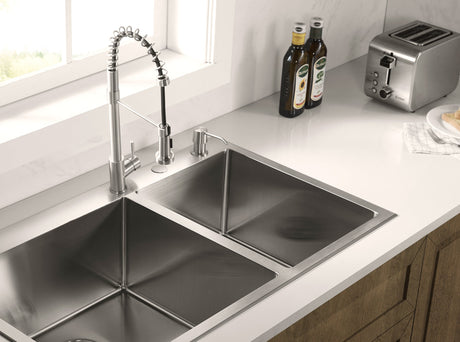 Stainless Steel 36 - in. 60/40 Double Bowl Drop - in or Undermount Kitchen Sink with Thick Deck and Grids, DDK3622R - Serene Valley