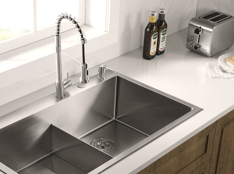 Stainless Steel 36 - in. Double Bowl Drop - in or Undermount Kitchen Sink with Thin Divider DDG3622R - Serene Valley