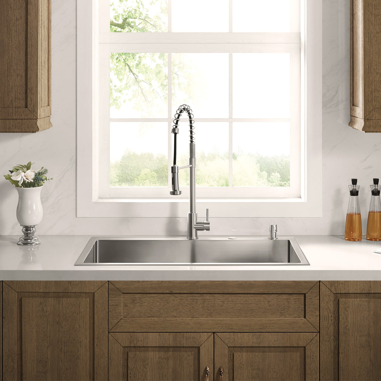 Stainless Steel 36 - in. Single Bowl Drop - in or Undermount Kitchen Sink with Thick Deck and Grid, DS3622R - Serene Valley