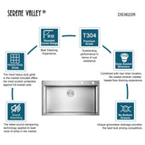 Stainless Steel 36 - in. Single Bowl Drop - in or Undermount Kitchen Sink with Thick Deck and Grid, DS3622R - Serene Valley