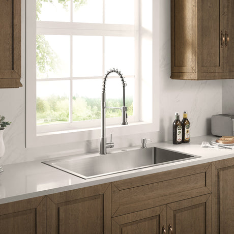 Stainless Steel 36 - in. Single Bowl Drop - in or Undermount Kitchen Sink with Thick Deck and Grid, DS3622R - Serene Valley