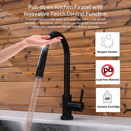 Touch Sensor with Pull - Down Sprayer Kitchen Faucet STK211MB, Single Lever Handle with Deck Plate, Matte Black MB Finish - Serene Valley