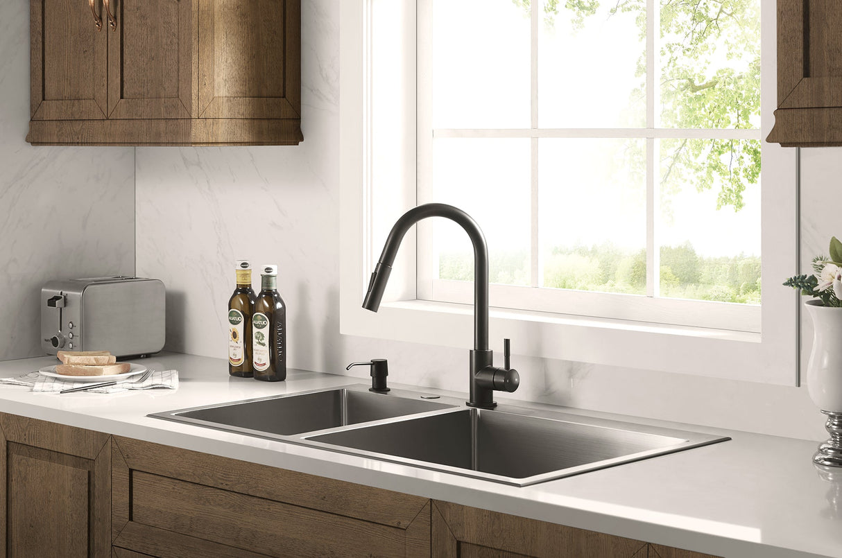 Touch Sensor with Pull - Down Sprayer Kitchen Faucet STK211MB, Single Lever Handle with Deck Plate, Matte Black MB Finish - Serene Valley