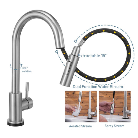 Touch Sensor with Pull - Down Sprayer Kitchen Faucet STK211ST, Single Lever Handle with Deck Plate, Stainless Steel ST Finish - Serene Valley