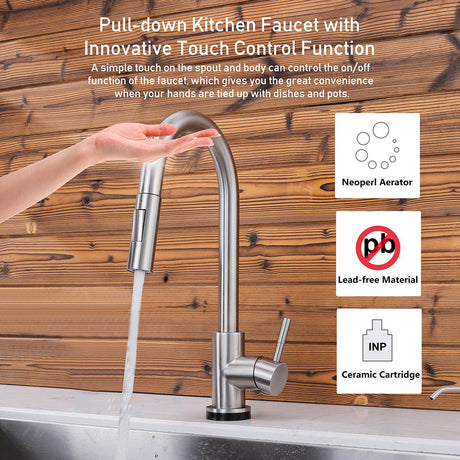 Touch Sensor with Pull - Down Sprayer Kitchen Faucet STK211ST, Single Lever Handle with Deck Plate, Stainless Steel ST Finish - Serene Valley