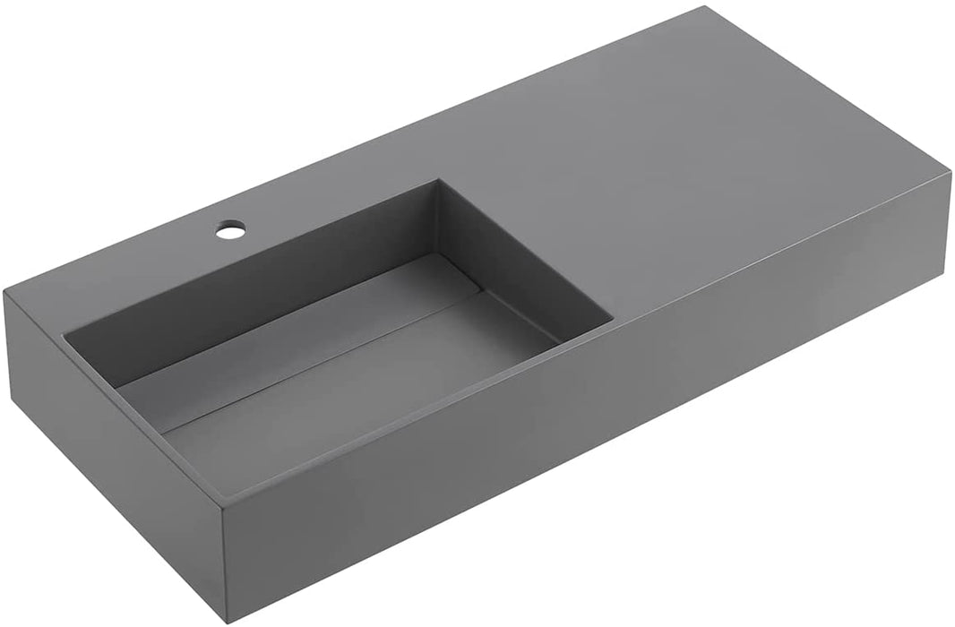 Serene Valley Floating or Countertop Bathroom Sink, Large Square Sink with Hidden Drain, 40" Solid Surface Material in Matte Gray, SVWS614-40GR