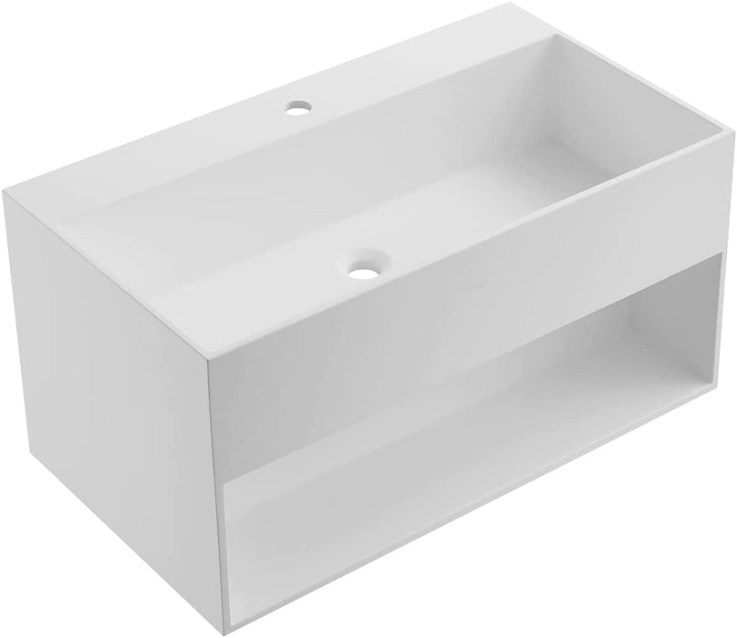 Serene Valley Bathroom Floating Vanity, 32" Wall-Mount Sink with Built-in Towel Space, Solid Surface Material in Matte White, SVWS607-32WH