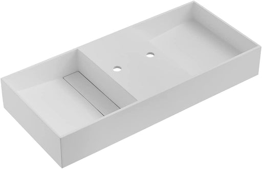 Serene Valley Floating or Countertop Bathroom Double Sink, Two Faucet Holes with Hidden Drain Design, 40" Solid Surface Material in Matte White, SVWS608-40WH