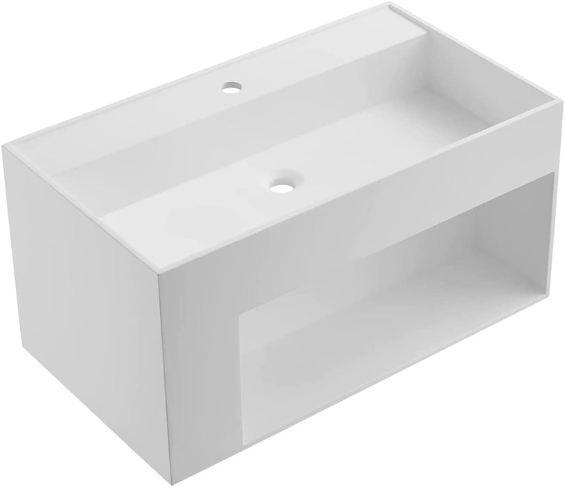 Serene Valley Bathroom Floating Vanity, 32" Wall-Mount Sink with Large Storage Space and Pop-up Strainer, Solid Surface Material in Matte White, SVWS609-32WH