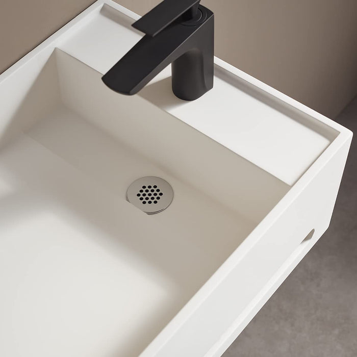 Serene Valley Bathroom Floating Sink, 32" Wall-Mount Sink with Built-in Towel Bar, Solid Surface Material in Matte White SVWS604-32WH