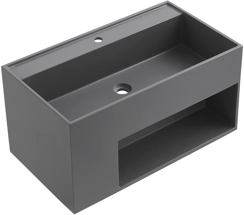 Serene Valley Bathroom Floating Vanity, 32" Wall-Mount Sink with Large Storage Space and Pop-Up Strainer, Solid Surface Material in Matte Gray, SVWS609-32GR