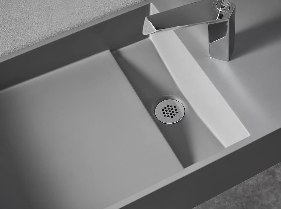 Serene Valley Floating or Countertop Bathroom Sink, Side Faucet with Square Sink and Hidden Drain, 40" Solid Surface Material in Matte Gray, SVWS613-40GR