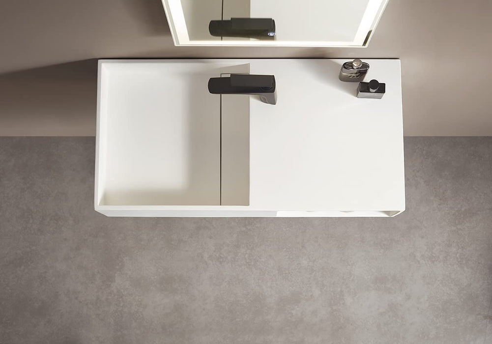 Serene Valley Bathroom Floating Vanity, 32" Wall-Mount Sink with Side Faucet and Storage Space, Solid Surface Material in Matte White, SVWS615-32WH