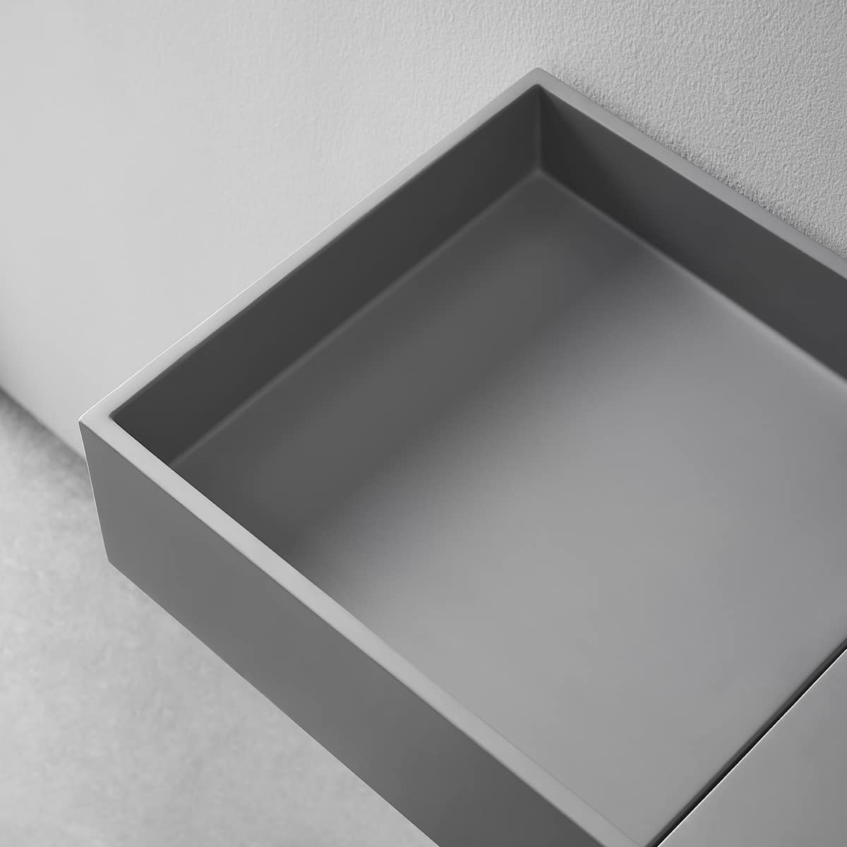 Serene Valley Floating or Countertop Bathroom Sink, Side Faucet with Square Sink and Hidden Drain, 32" Solid Surface Material in Matte Gray, SVWS613-32GR