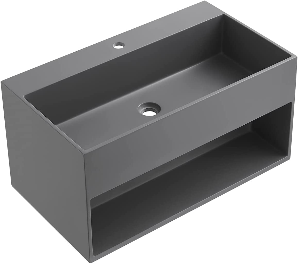 Serene Valley Bathroom Floating Vanity, 24" Wall-Mount Sink with Built-in Towel Space, Solid Surface Material in Matte Gray, SVWS607-24GR