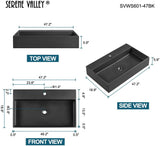 Serene Valley Bathroom Sink, Wall-Mount Install or On Countertop, 47" with Double Faucet Hole, Premium Granite Material in Matte Black