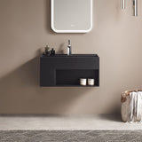 Serene Valley Bathroom Floating Vanity, 32" Wall-Mount Sink with Large Storage Space and Pop-up Strainer, Solid Surface Material in Matte Black, SVWS609-32BK