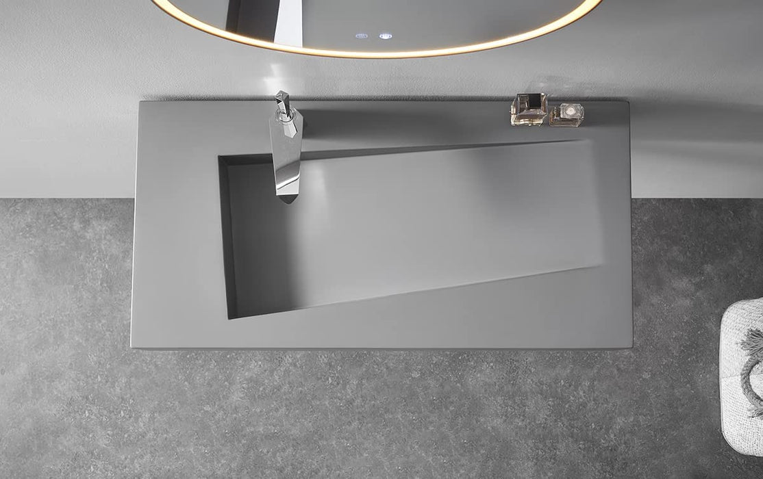 Serene Valley Floating or Countertop Bathroom Sink, Unique Diamond Sink with Hidden Drain, 36" Solid Surface Material in Matte Gray, SVWS610-36GR