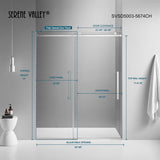 Serene Valley Square Rail Frameless Sliding Shower Door SVSD5003-5674CH, Easy-Clean Coating 3/8" Tempered Glass - 304 Stainless Steel Hardware in Chrome 52"- 56"W x 74"H