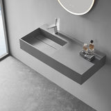 Serene Valley Floating or Countertop Bathroom Sink, Large Square Sink with Hidden Drain, 40" Solid Surface Material in Matte Gray, SVWS614-40GR