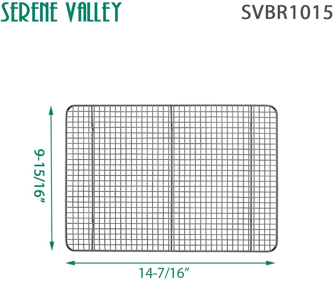 Serene Valley Baking and Cooling Racks, 2 Pieces of 10" x 15", 304 Grade Stainless Steel Wire Cooking Rack, Oven-Safe Grid for Roasting and Grilling SVBR1015