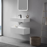 Serene Valley Floating or Countertop Bathroom Sink, Side Faucet with Square Sink and Hidden Drain, 32" Solid Surface Material in Matte White, SVWS613-32WH