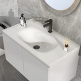 Serene Valley Bathroom Floating Vanity with Hinged Cabinet, Oval Sink Bowl with Matching Pop-Up Strainer, 34" Solid Surface Material in Matte White, SVWS616-24WH