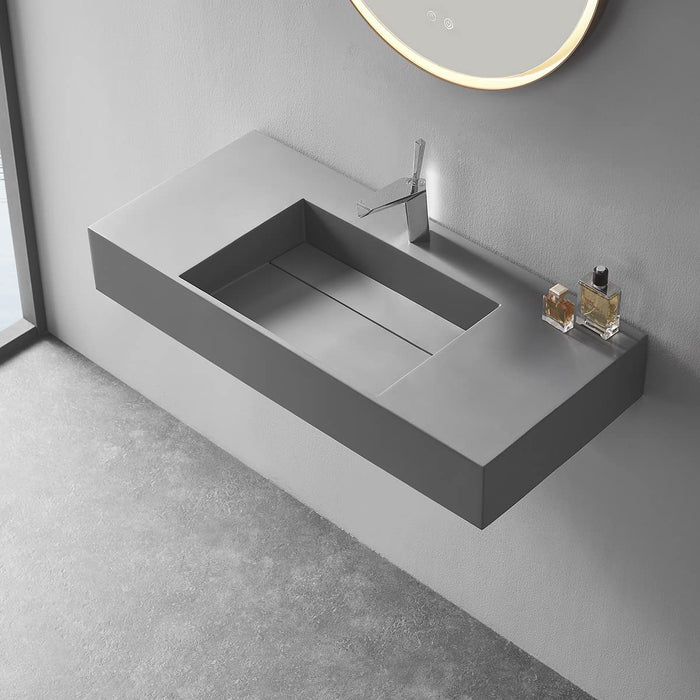 Serene Valley Floating or Countertop Bathroom Sink, Classic Square Sink with Hidden Drain Design, 32" Solid Surface Material in Matte GR, SVWS612-32GR
