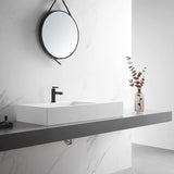 Serene Valley Bathroom Sink, Wall-Mount or On Countertop, 47" with Square Sink and Flat Space, Single Faucet Hole, Solid Surface Material in Matte White