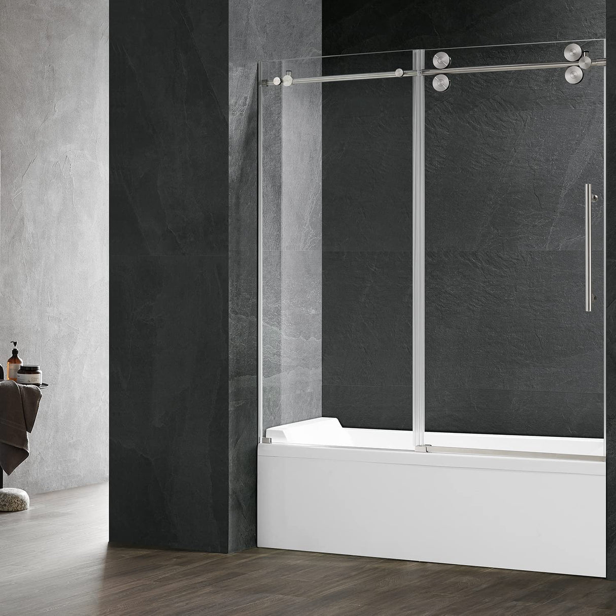 Serene Valley SVSD5001-6066BN Big Roller Frameless Sliding Shower Door - Superclear 3/8" Tempered Glass - 304 Stainless Steel Hardware in Brushed Nickel 56"- 60"W x 66"H